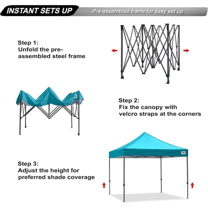 Pop-Up Pavillon wasserdicht 2,5x2,5m Türkis mit Rollentasche
