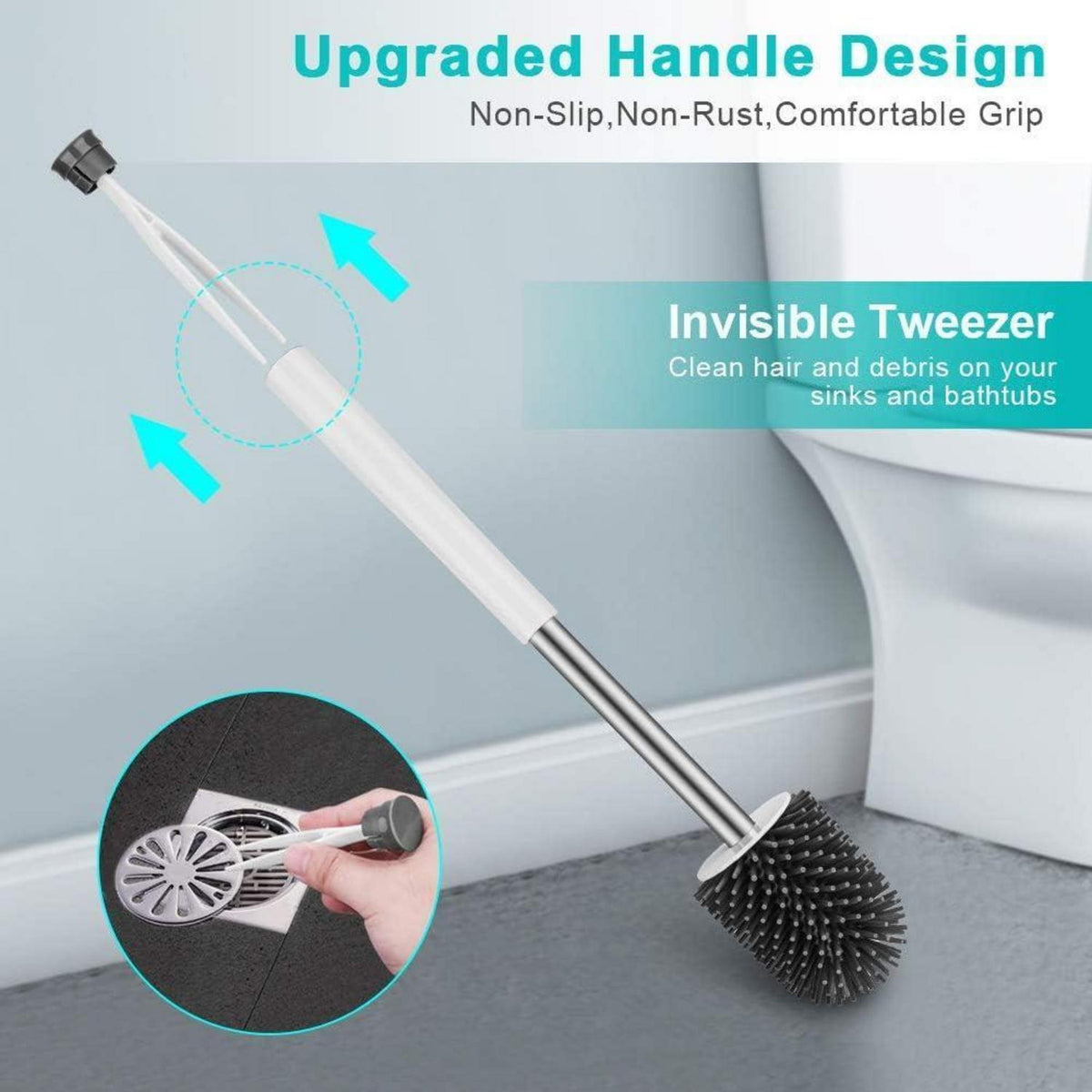 Silikon Toilettenbürste Set mit Halter & Pinzette – Grau
