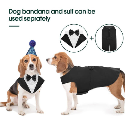 Kuoser Hund Smoking Anzug Bandana Set Schwarz S-XXL 35 cm