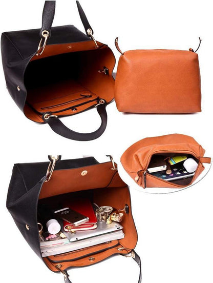Damen 2in1 Shopper Schultertasche PU-Leder Vintage Hobo Handtasche
