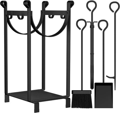 Amagabeli Kaminholzregal 4-teiliges Set 78x29x35.8cm Innen & Außen Holzregal mit Werkzeugen & Ablagen