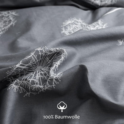 Bettwäsche 200x200 Grau Weiß Baumwolle Wendebettwäsche Pusteblume