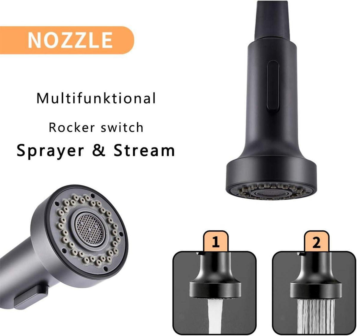 Niederdruck Küchenarmatur Schwarz 360° Drehbar Einhand-Spüle