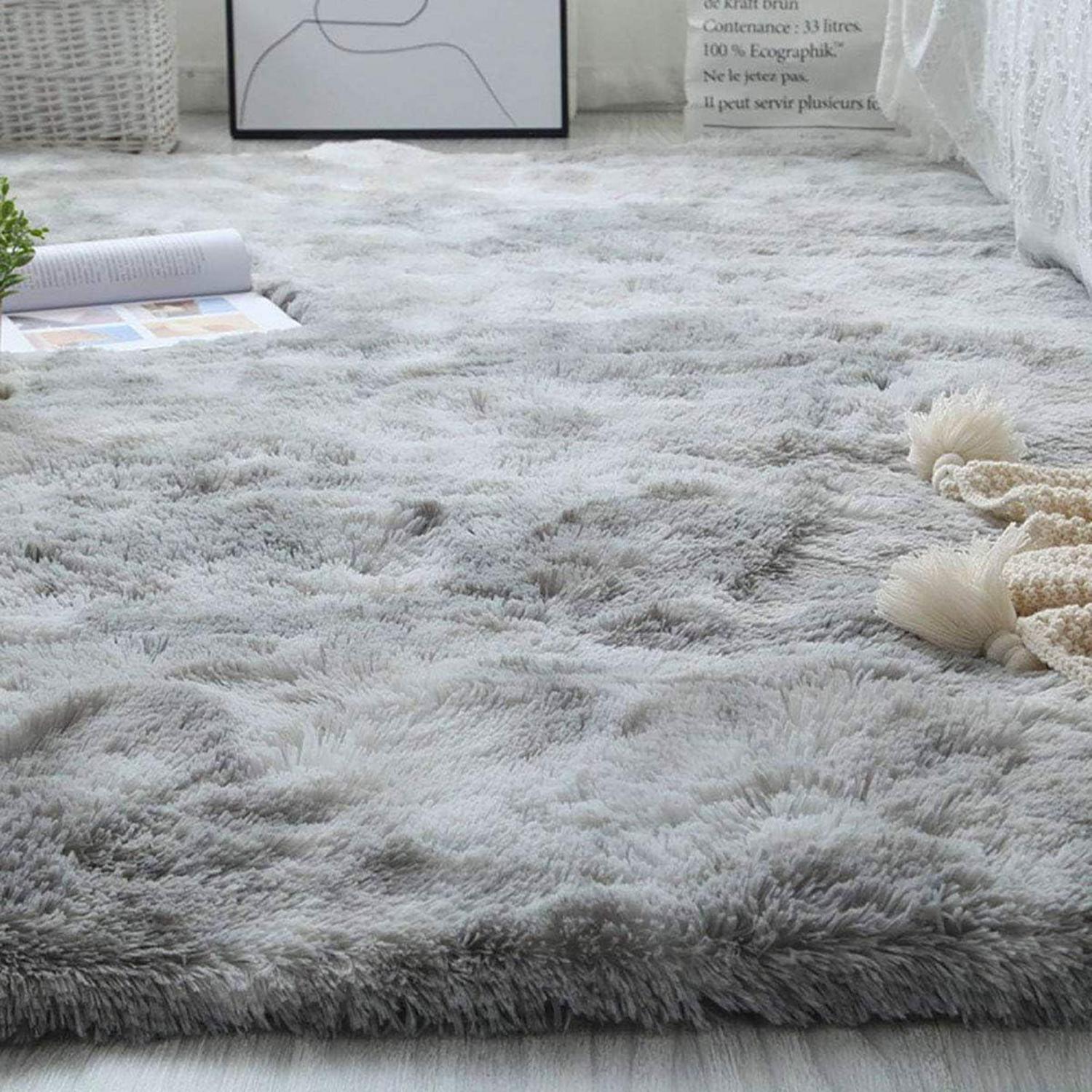Weicher Shaggy Teppich Grau 160x200cm Anti-Rutsch Flauschiger Fußmatte