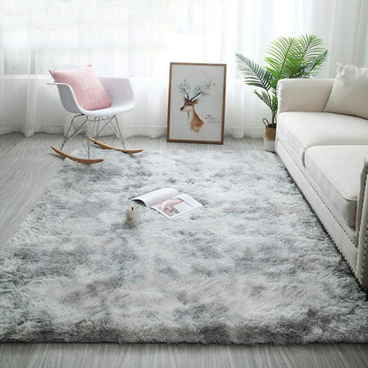 Leesentec Weicher Shaggy Teppich 160x200cm Grau Weiß Anti-Rutsch Schlafzimmer-Wohnzimmerteppich