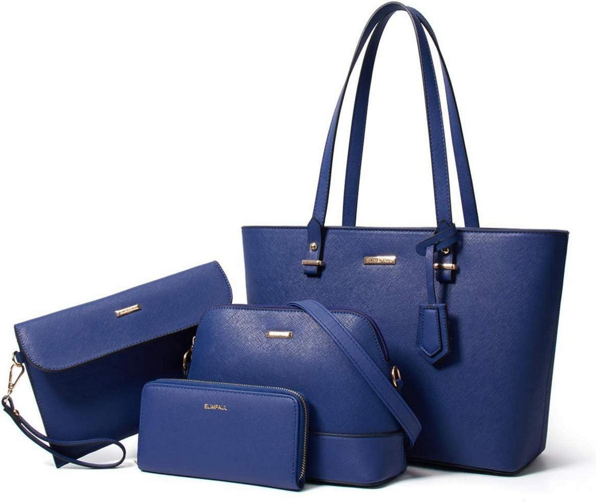 Damen Handtasche Tote Schulter Umhängetasche 4-teiliges Set Blau