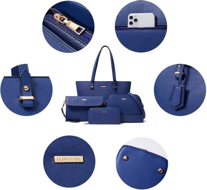 YTL Damen Handtasche Tote Schultertasche Umhängetasche 4-teiliges Set Blau