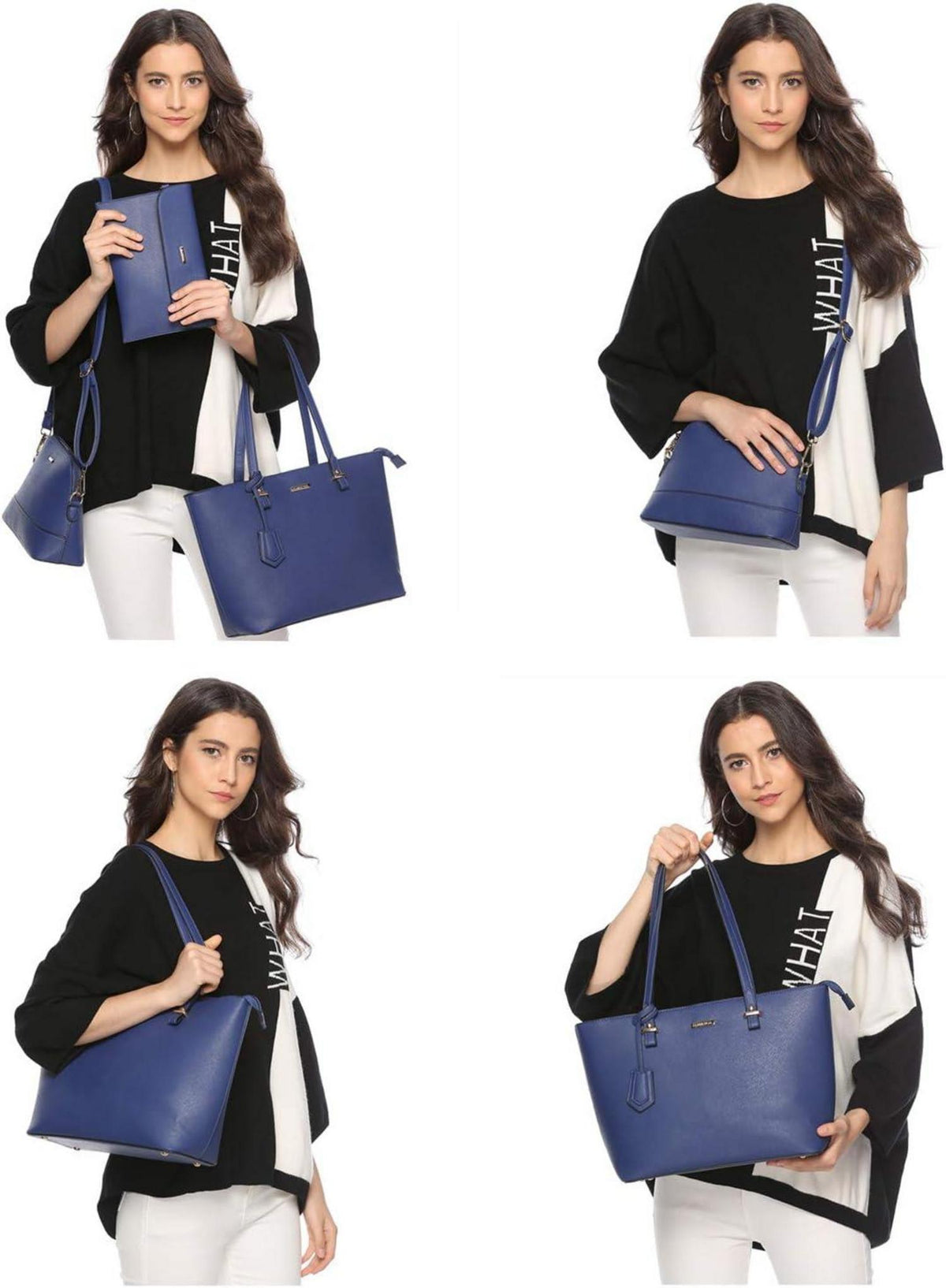 Damen Handtasche Tote Schulter Umhängetasche Blau 4-teiliges Set