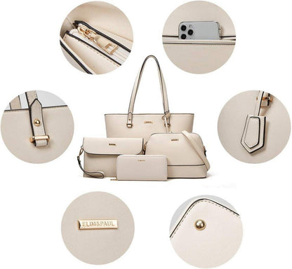 YTL Damen Handtasche Tote Schultertasche 4-teilig Set Beige