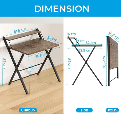 Klappbarer Schreibtisch mit Regal für kleine Räume, Dunkelbraun