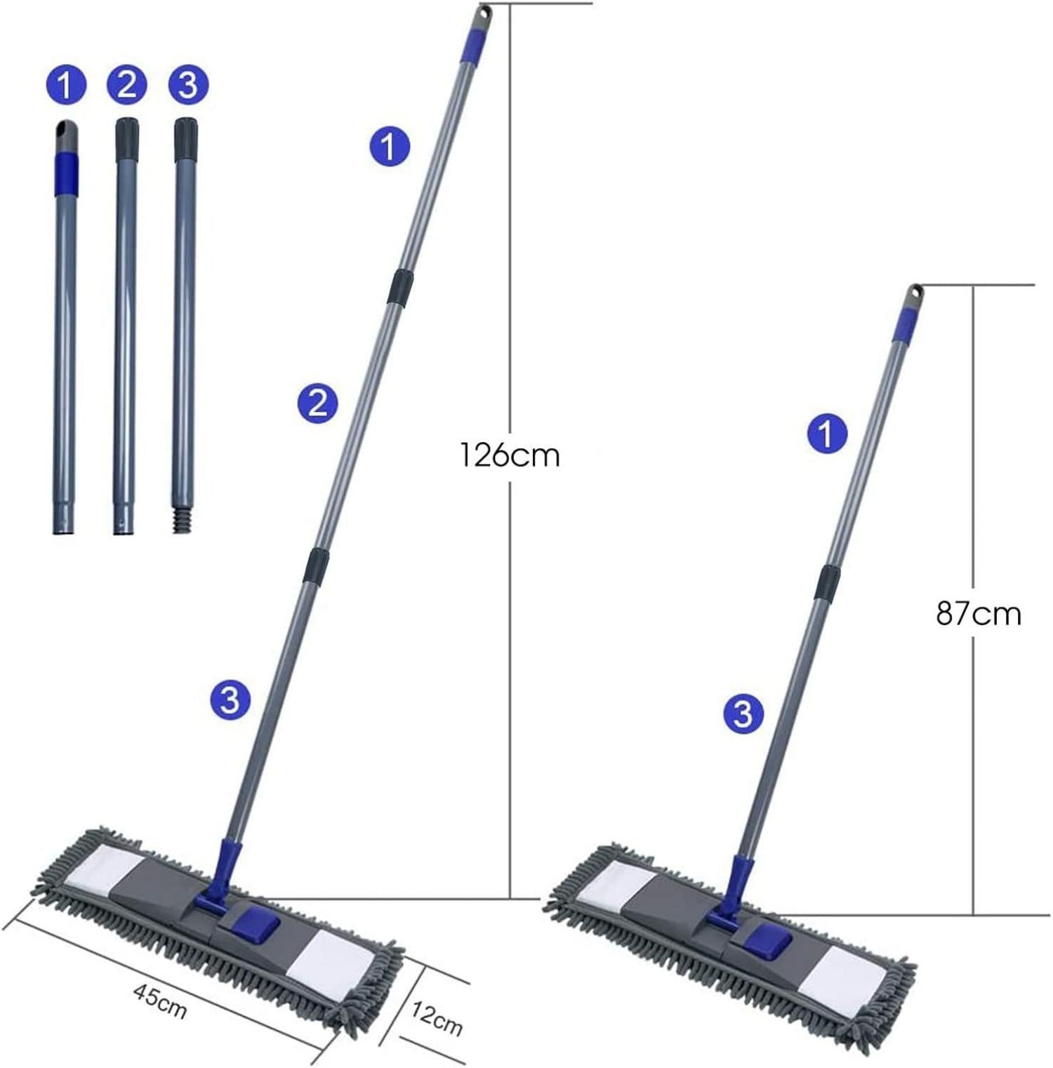 Chenille Bodenwischer Set mit 4 Wischpads 128 cm - Blau