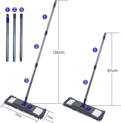 Chenille Bodenwischer Set mit 4 Wischpads 128 cm - Blau