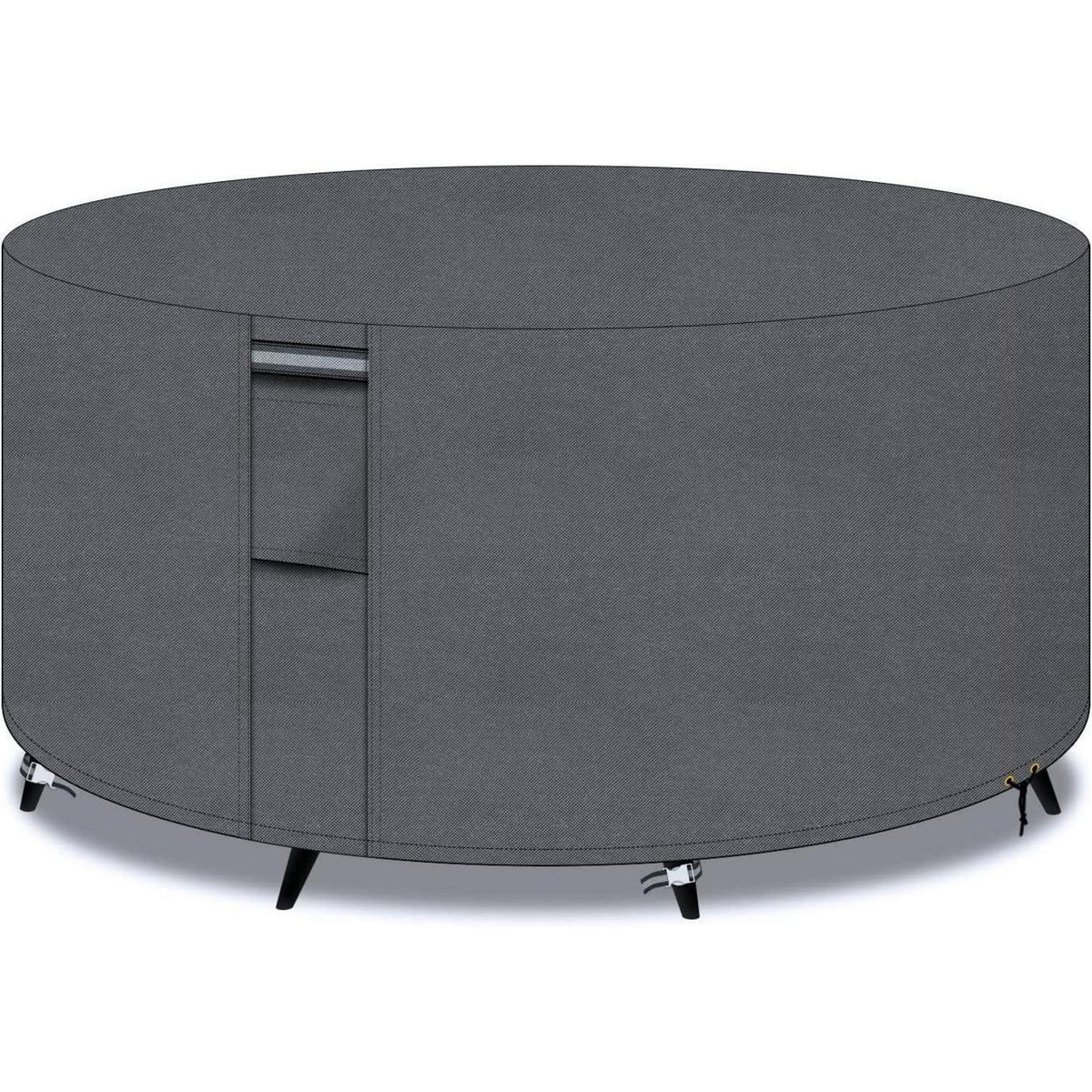 Runder Gartentisch Abdeckung 190x80cm Grau mit Lüftungsschlitzen
