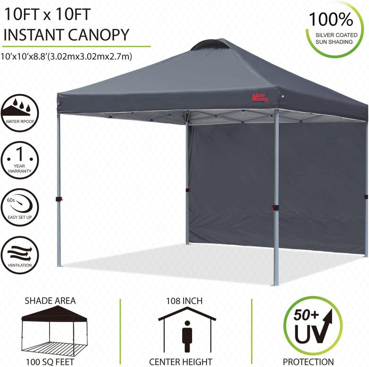 Pop up Pavillon mit Seitenwand 3x3m für Markt & Garten