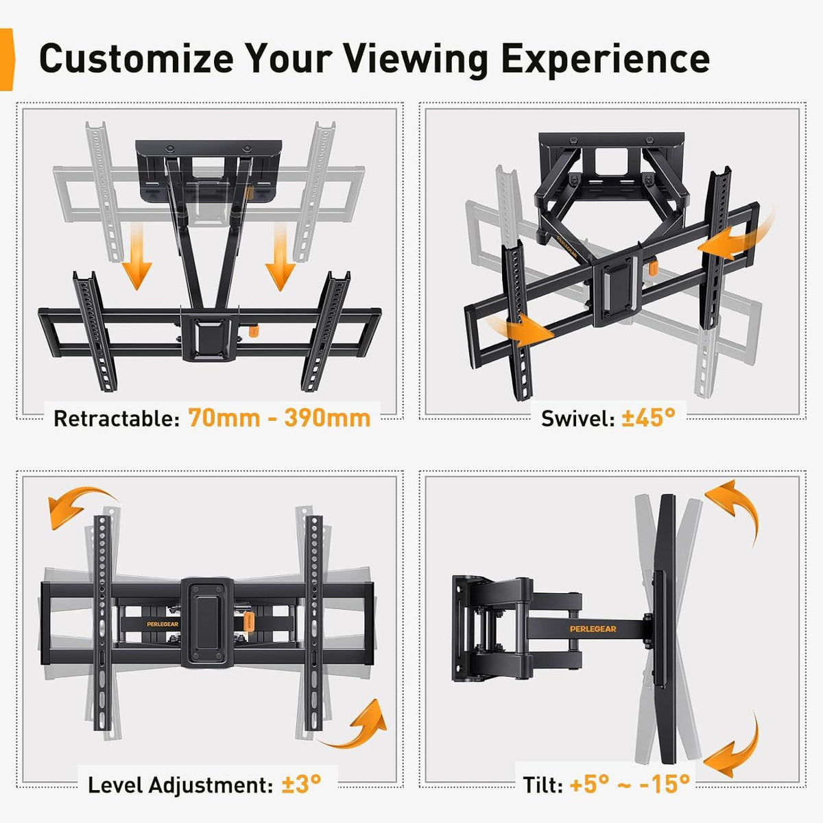 TV Wandhalterung 37-82 Zoll 60kg Schwenkbar Neigbar VESA