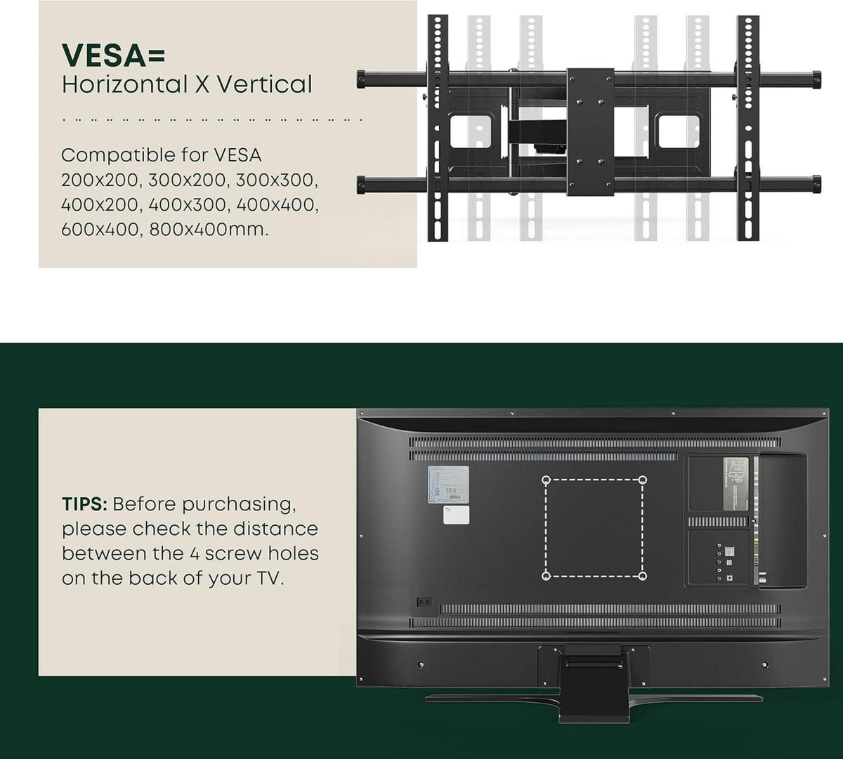 TV Wandhalterung Schwenkbar Neigbar VESA 800x400 43-80 Zoll 50 kg
