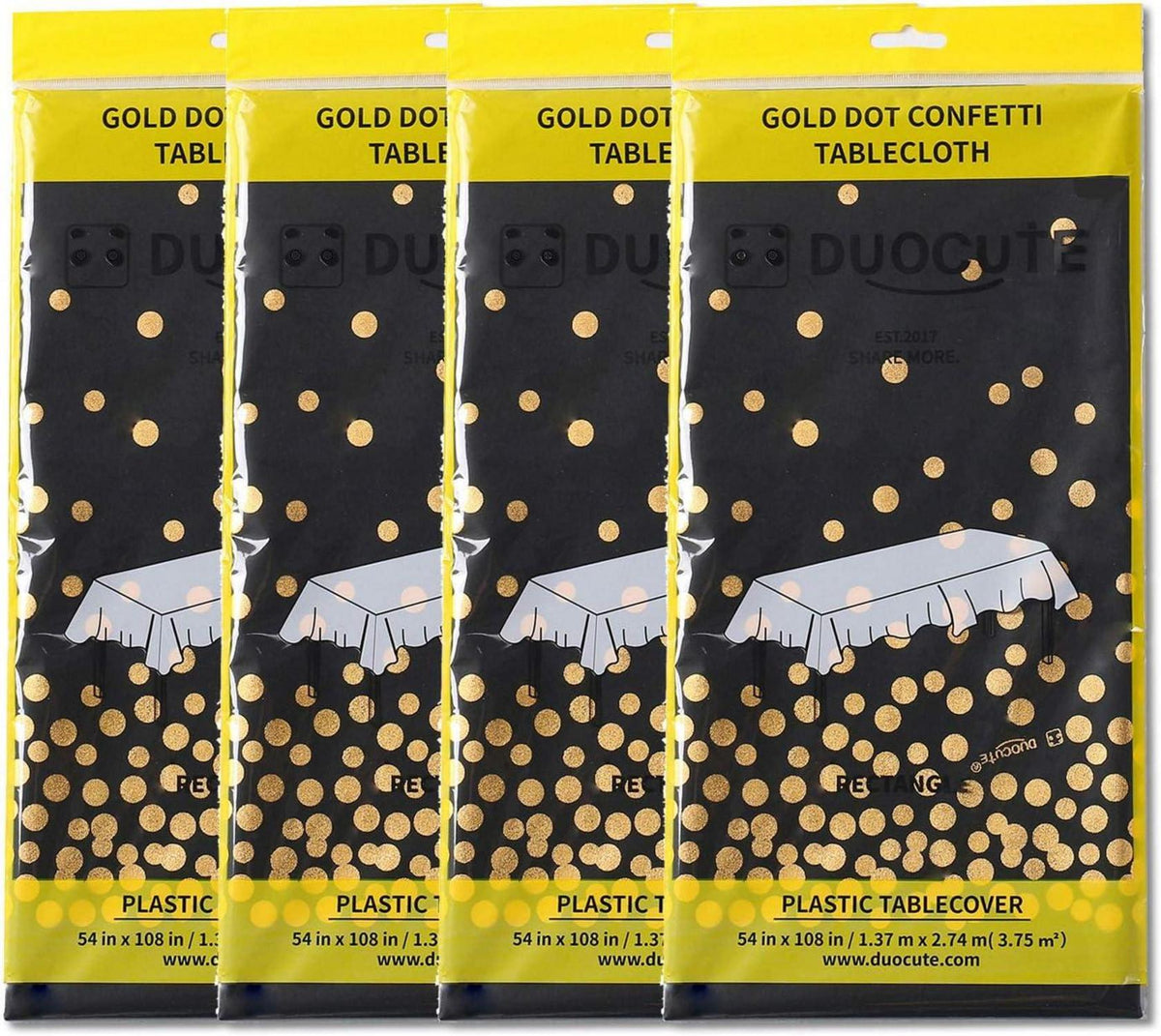 4er Set Schwarz Gold Tischdecke Rechteck Tisch 137x274cm Party Geburtstag