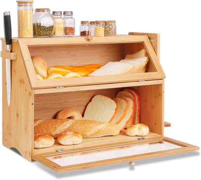 Bambus Brotkasten 2 Etagen Brotbehälter Brotschneidebrett