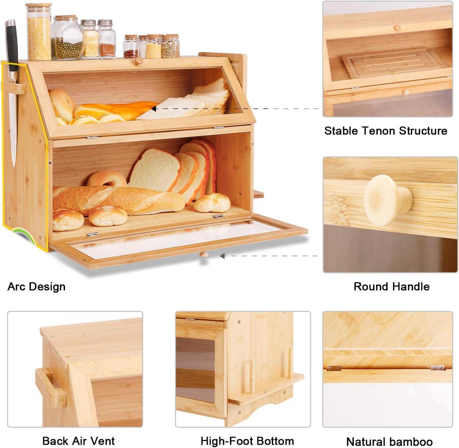 Bambus Brotkasten 2 Etagen Brotaufbewahrung pflegeleicht 50x25x37cm