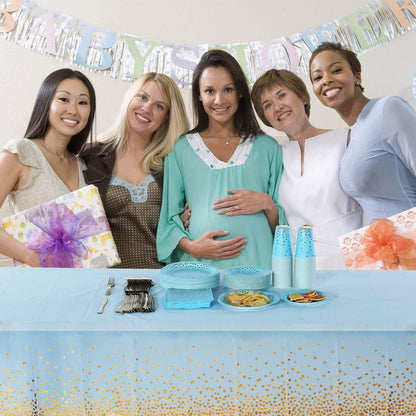 Blau Gold Party Tischdecke 4 Stück für Rechteck Tisch Geburtstag Baby Shower Jahrestag