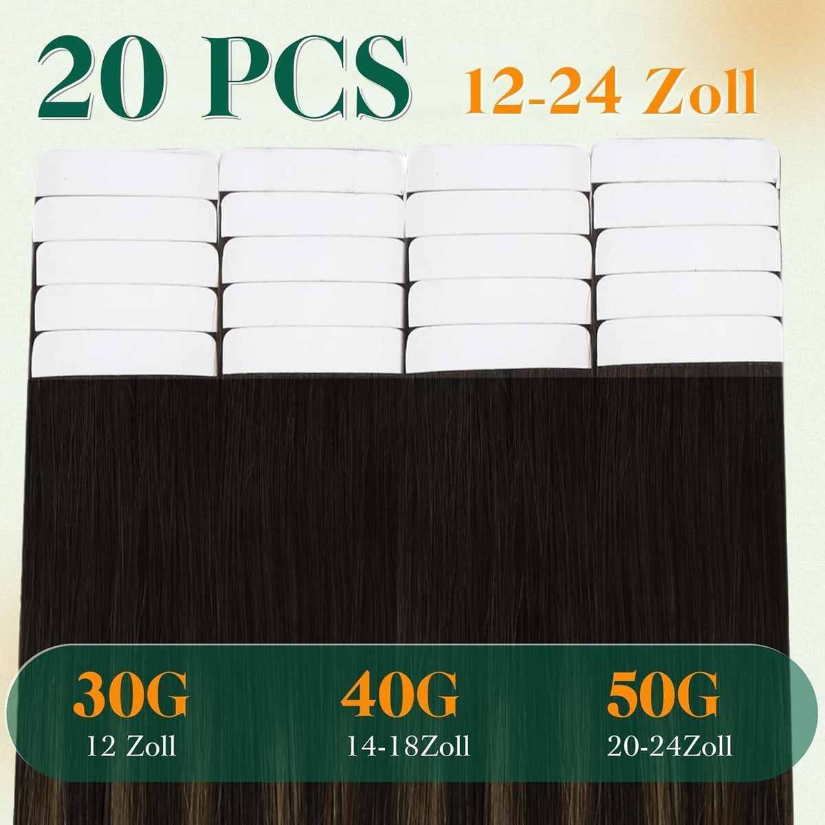 Echthaar Tape Extensions Ombre Braun 50cm