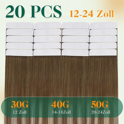Echthaar Tape Extensions Braun Ombre 35cm - Natürliche Verlängerung