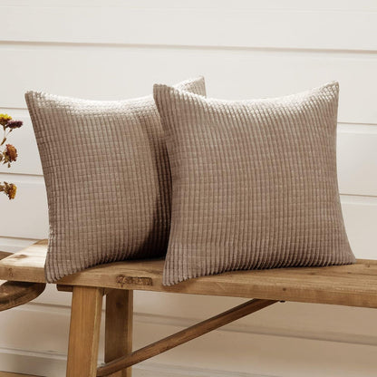 Dekorativer Kissenbezug Kordsamt Weich Super 45x45 Taupe 2er Set