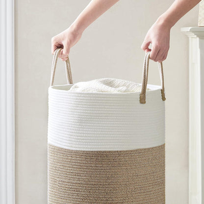 Geflochtener Wäschekorb aus Baumwolle 38x50cm Weiß Braun