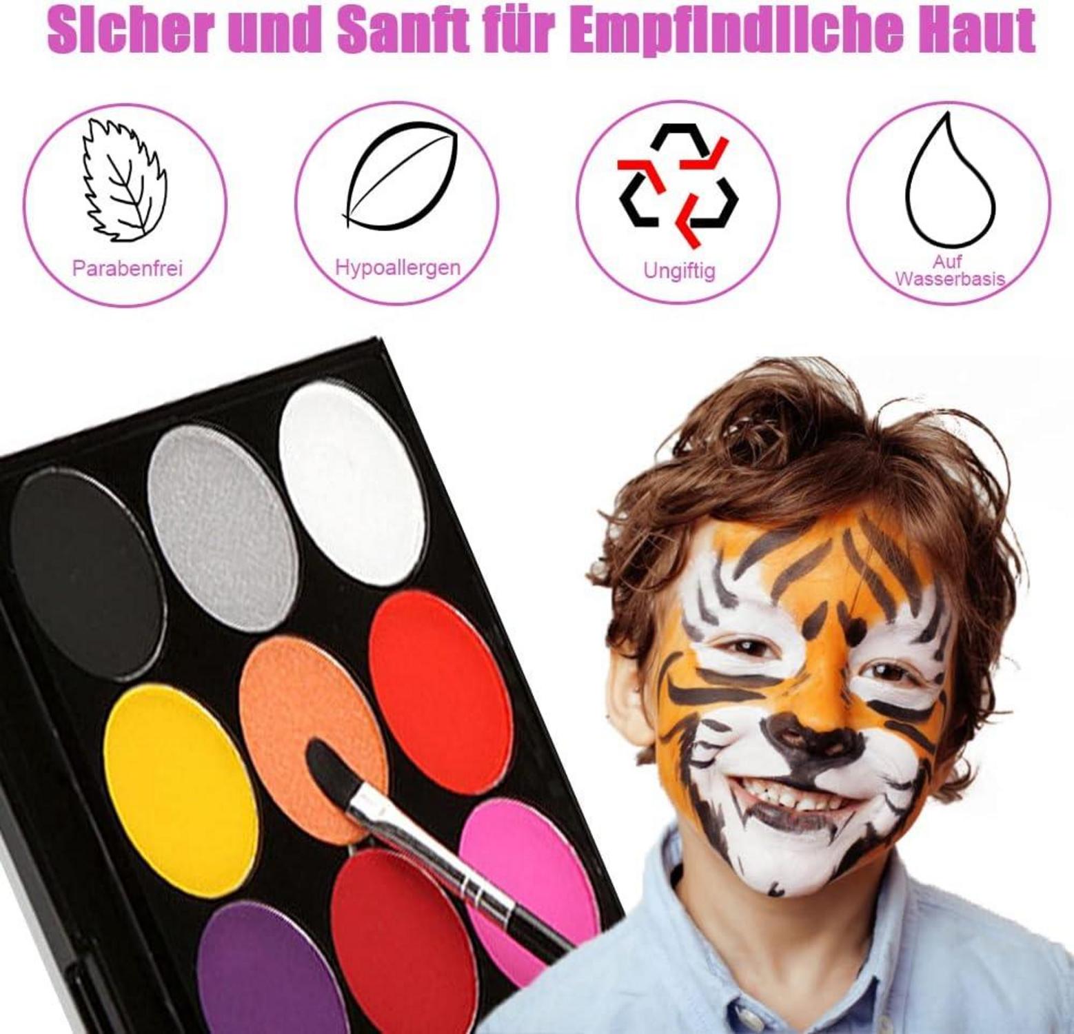 Halloween Kinderschminke Set Face Body Paint 15 Farben Pinsel Tattoos