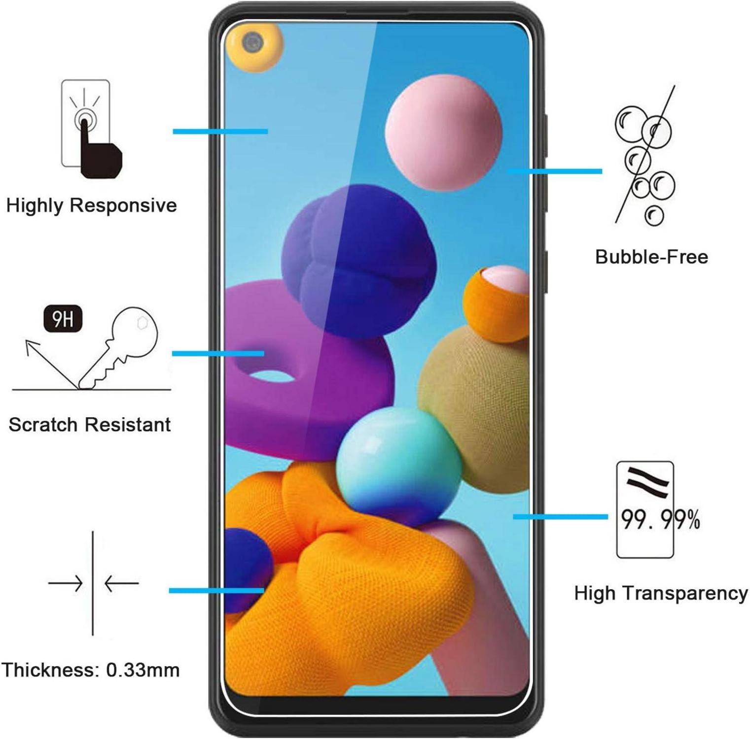 Panzer Schutz Glas Samsung Galaxy A21 2 Stück 9H Härte