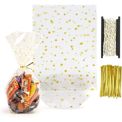 Weihnachts Kekstüten Sterne 100 Stück 14x23 cm Gold Band