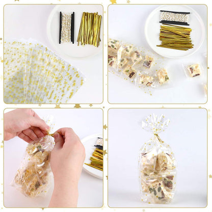 Weihnachts Kekstüten Sterne 100 Stück 14x23 cm Gold Band