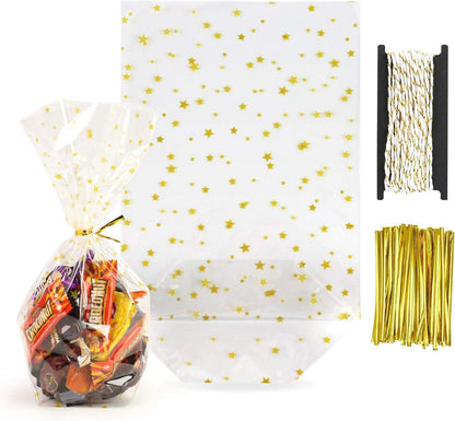100x Weihnachtsstern Plätzchentüten Goldband & Schnur