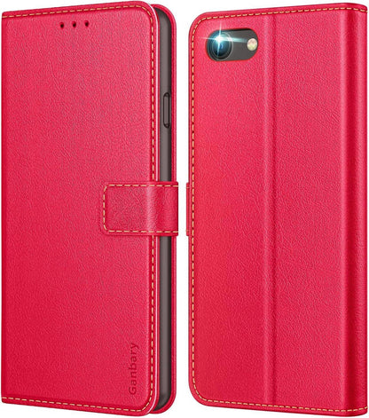 Handyhülle iPhone SE 2022 Leder Tasche Kartenschlitze Rot