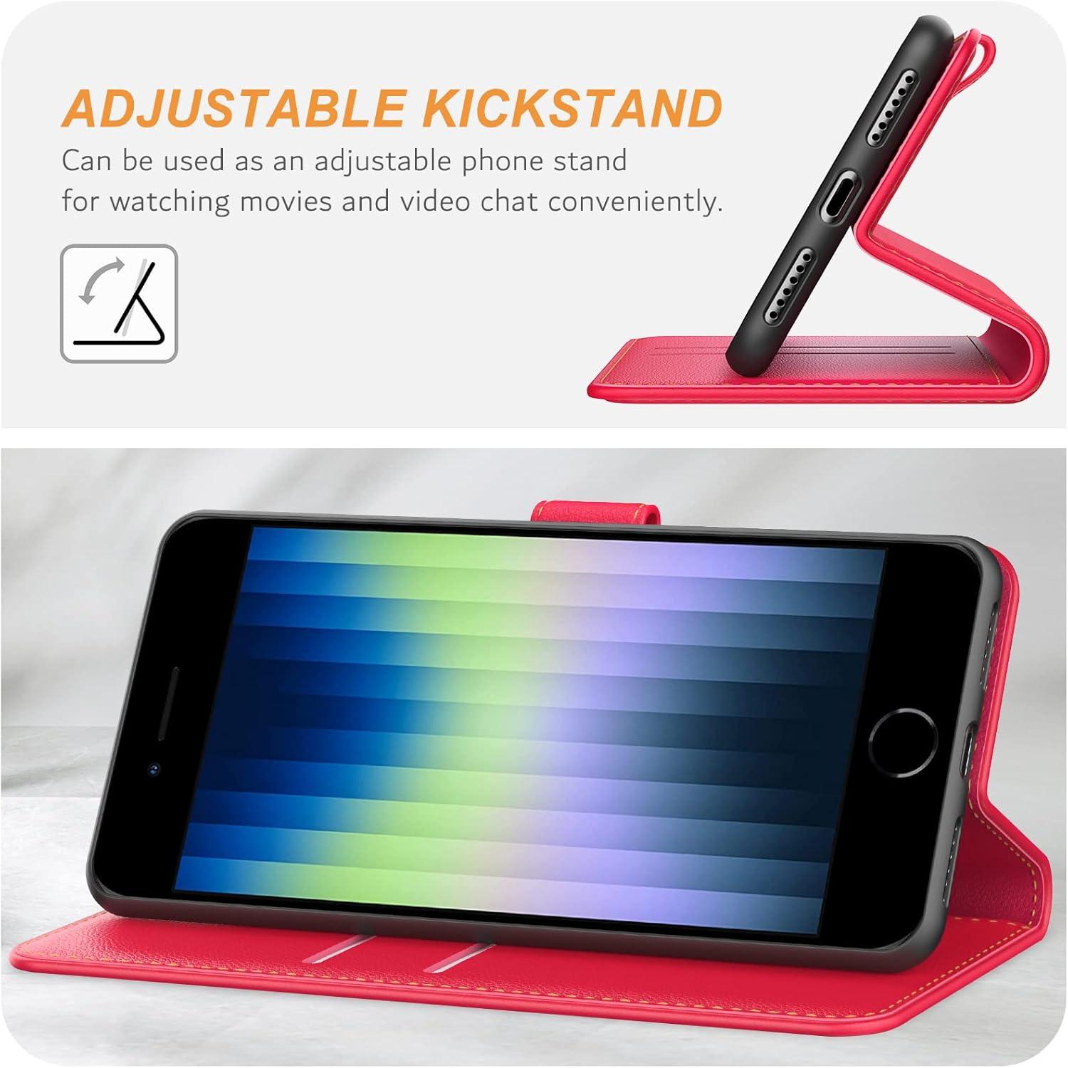 Handyhülle iPhone SE 2022 Leder Tasche Kartenschlitze Rot
