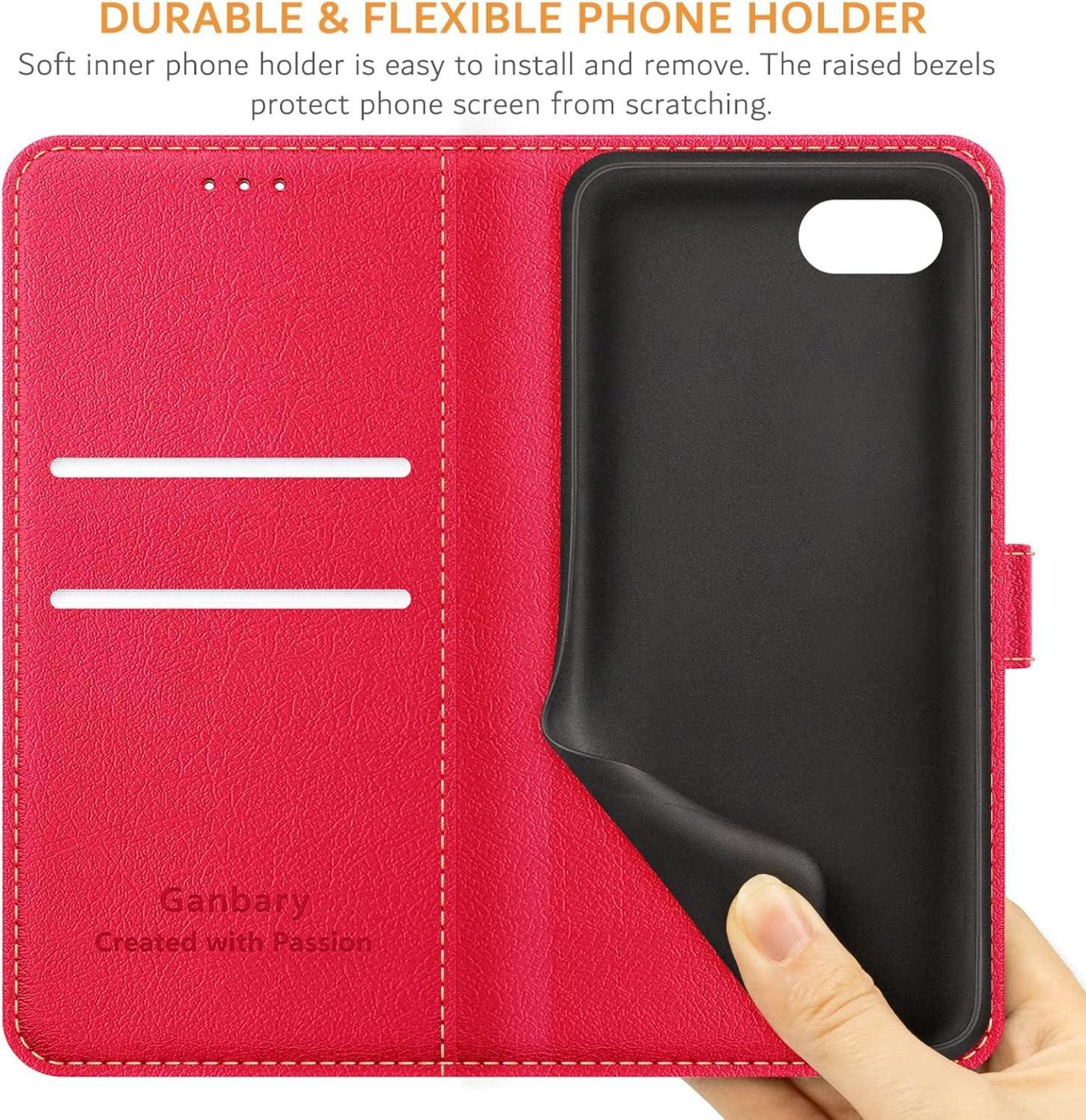 Leder Handyhülle iPhone SE SE2 2022 5G 7 8 Rot Kartenfächer Standfunktion