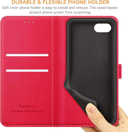 Leder Handyhülle iPhone SE SE2 2022 5G 7 8 Rot Kartenfächer Standfunktion