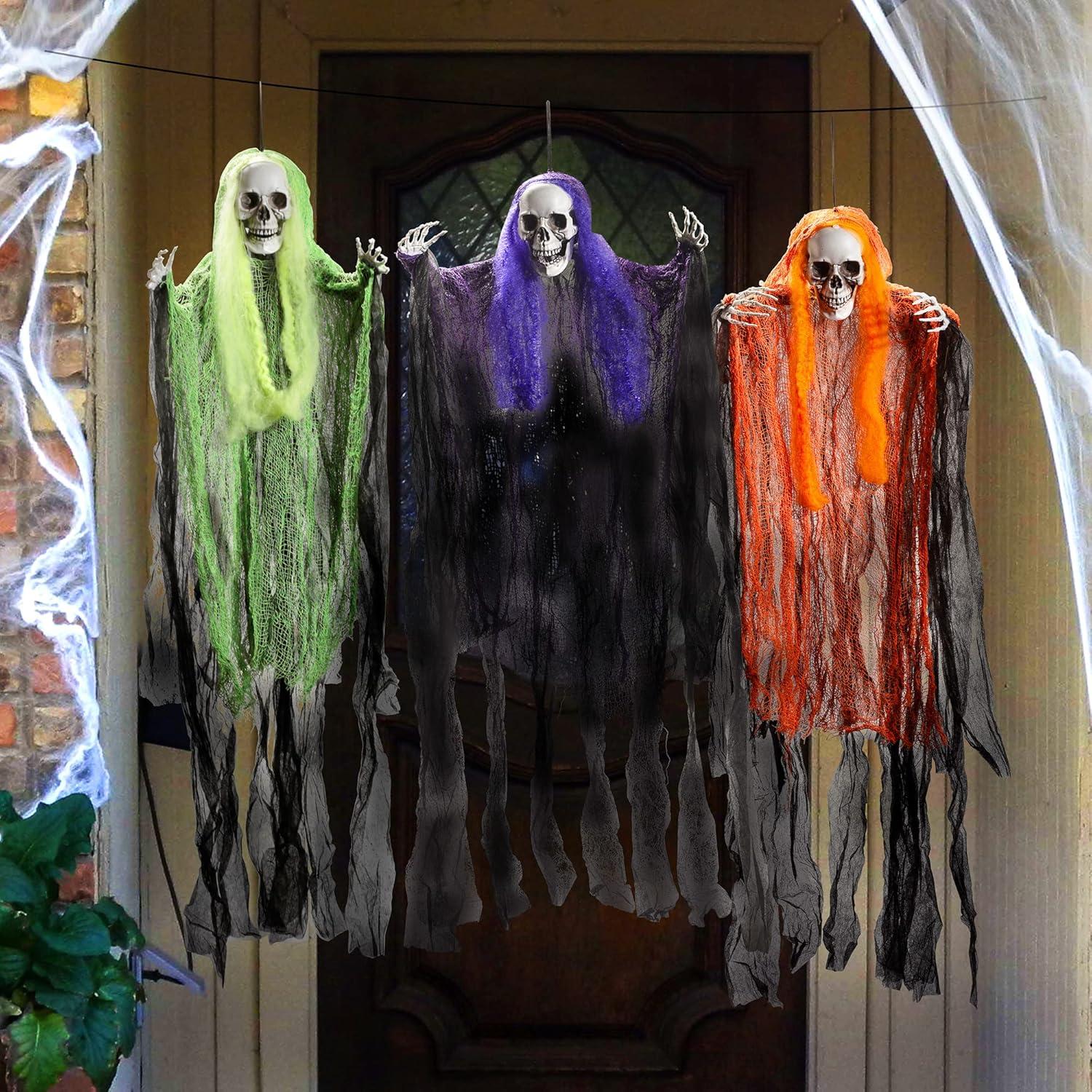 JOYIN Halloween Sensenmann Dekoration 3 Stück 90 cm Gruselige Skelett Hängen