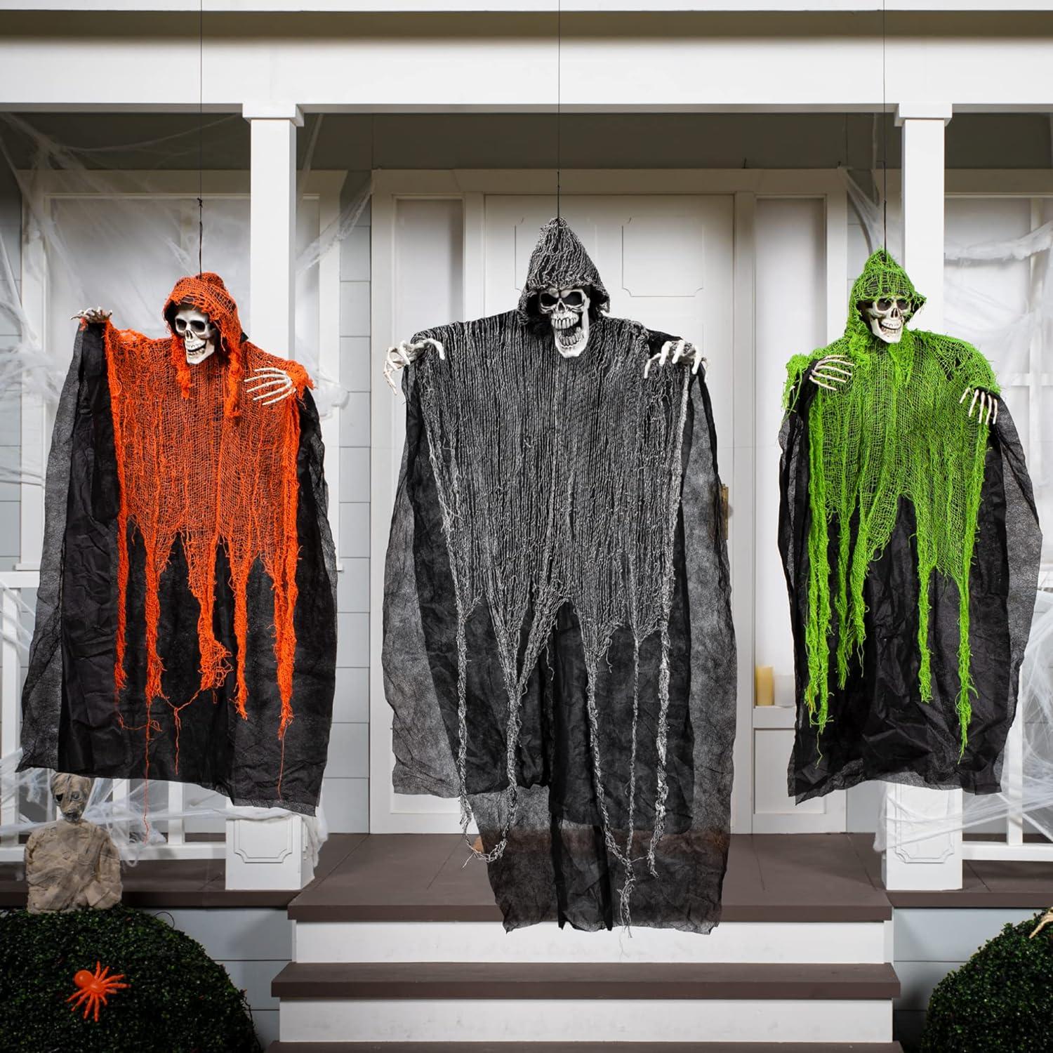 3er Set Halloween hängende Sensenmänner 135 cm + 80 cm Skelett Geister