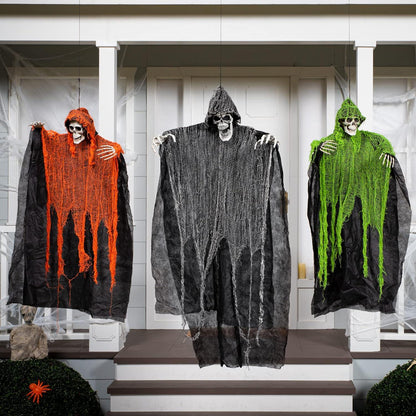3er Set Halloween hängende Sensenmänner 135 cm + 80 cm Skelett Geister