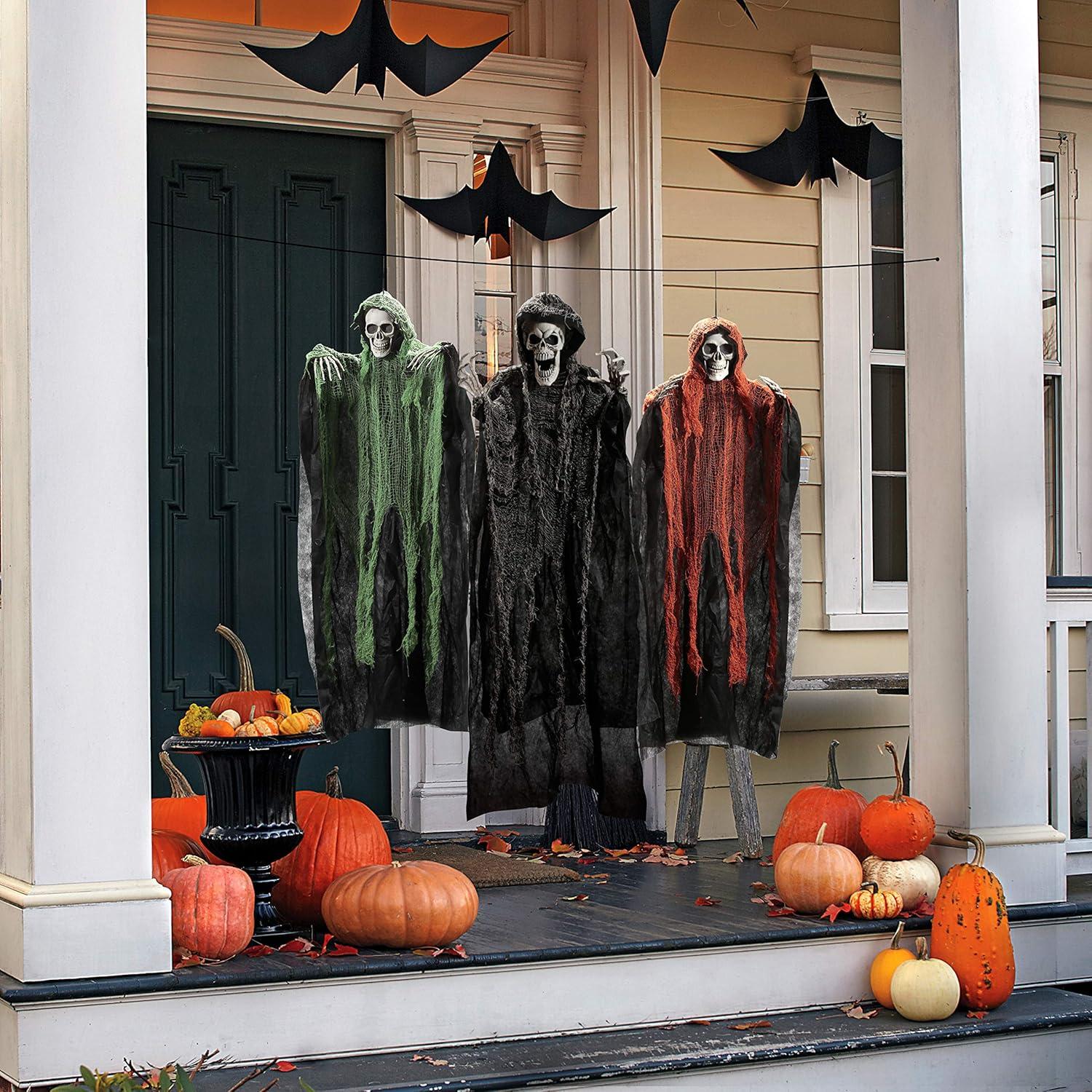 JOYIN 3er Set Halloween hängende Sensenmänner 135 cm + 80 cm, Skelett Geister für Innen und Außen