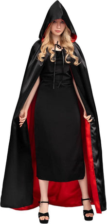 Umhang mit Kapuze Schwarz Rot Halloween Vampir Kostüm Kinder