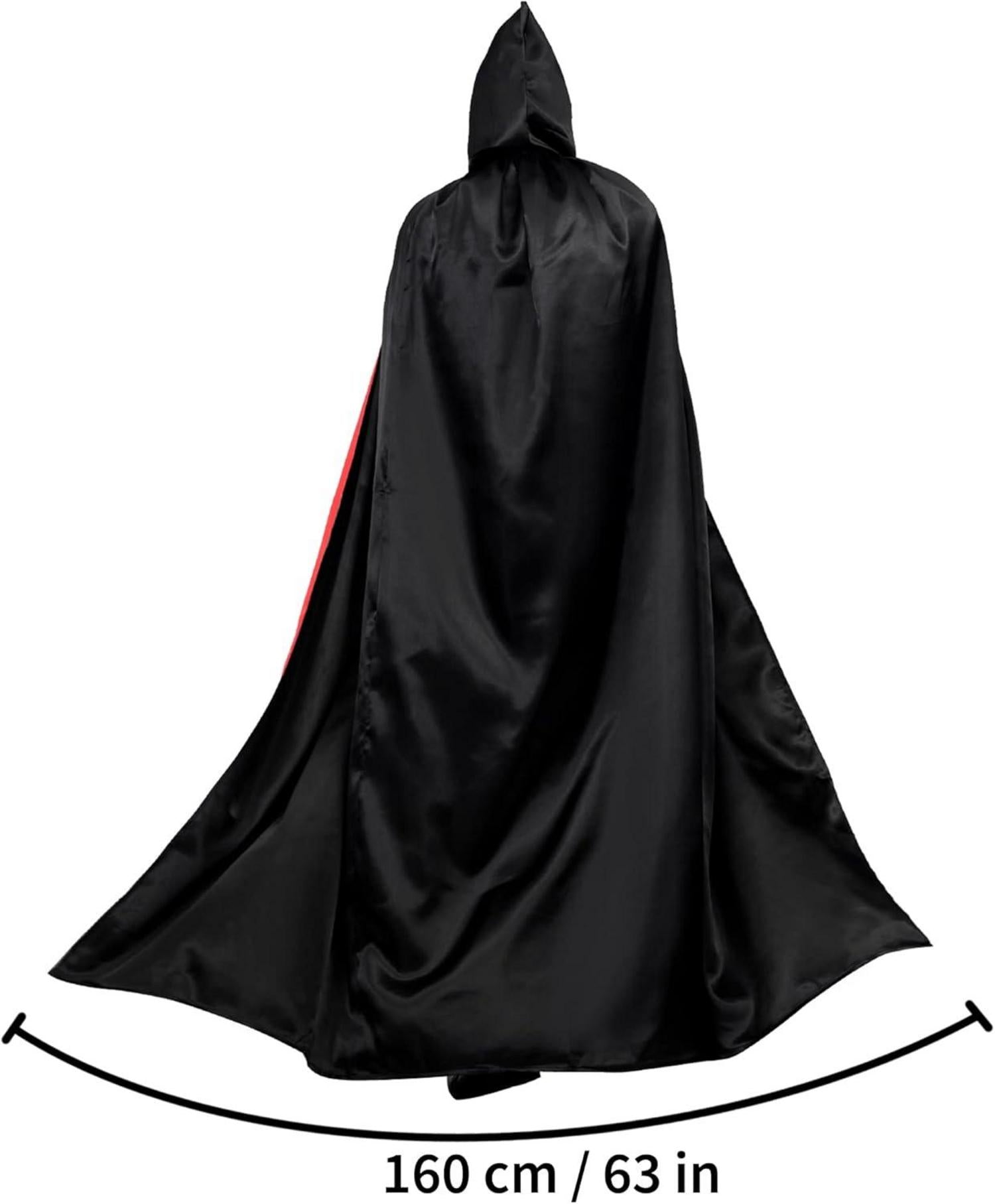 Umhang Kapuze Schwarz Rot Dracula Umhang Vampir Kostüm Erwachsene Kinder