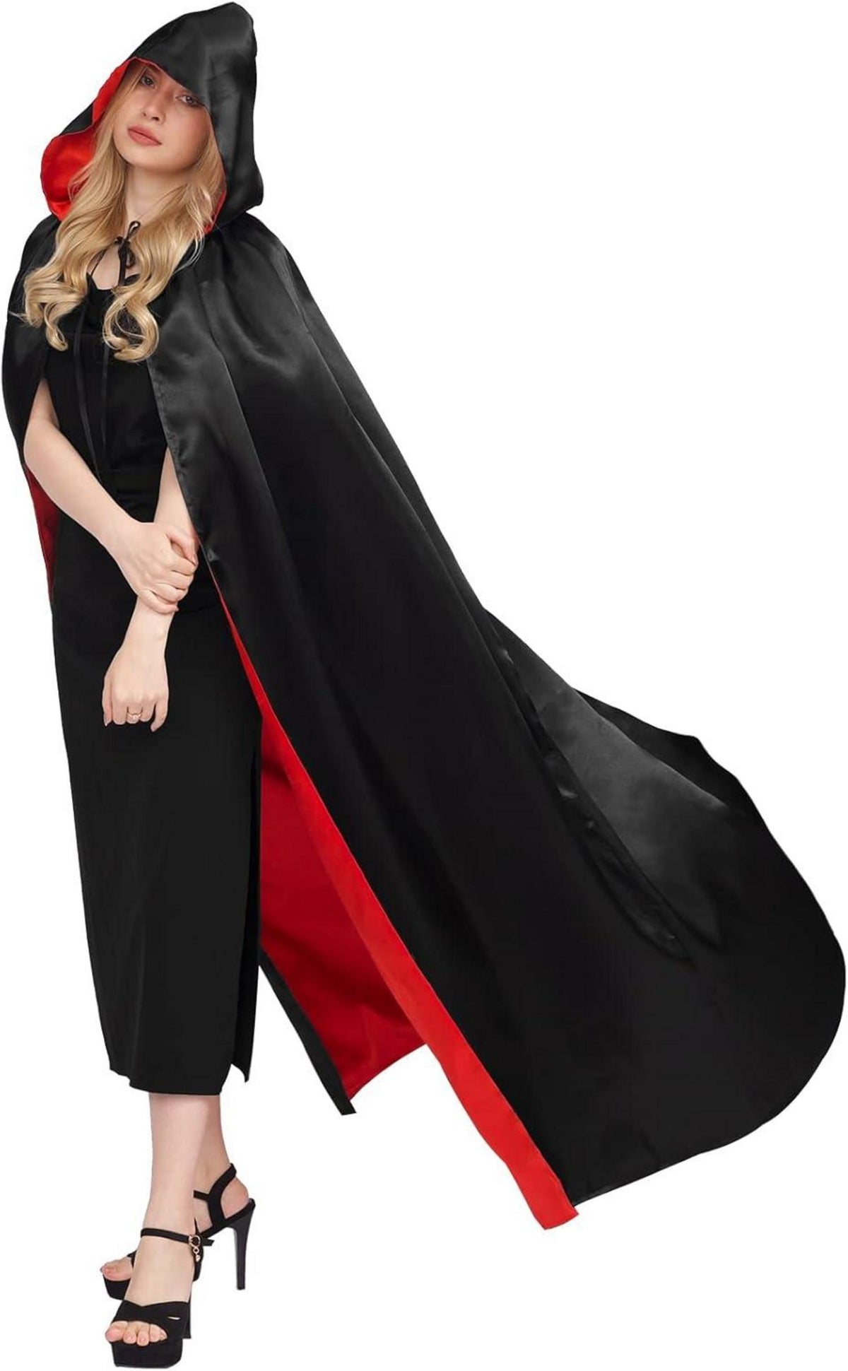 Schwarzer Roter Umhang mit Kapuze für Halloween Medieval Cosplay