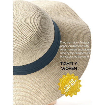Damen Sonnenhut Strohhut UV Schutz UPF 50+ M-L Breite Krempe