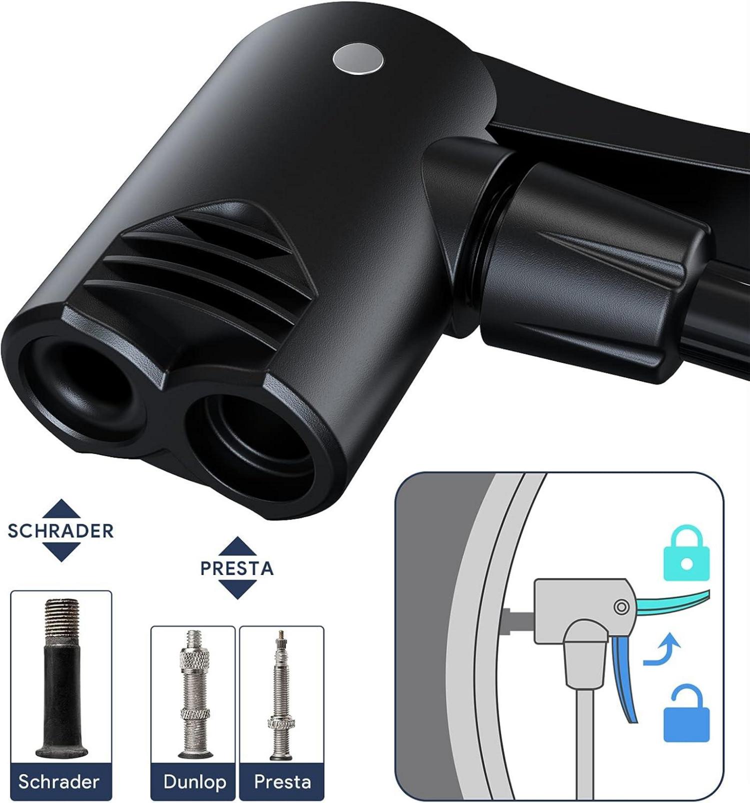 Fahrradpumpe mit Manometer 11bar/160PSI Dualkopf für Ventile