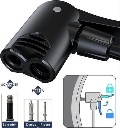 Fahrradpumpe mit Manometer 11bar/160PSI Dualkopf für Ventile
