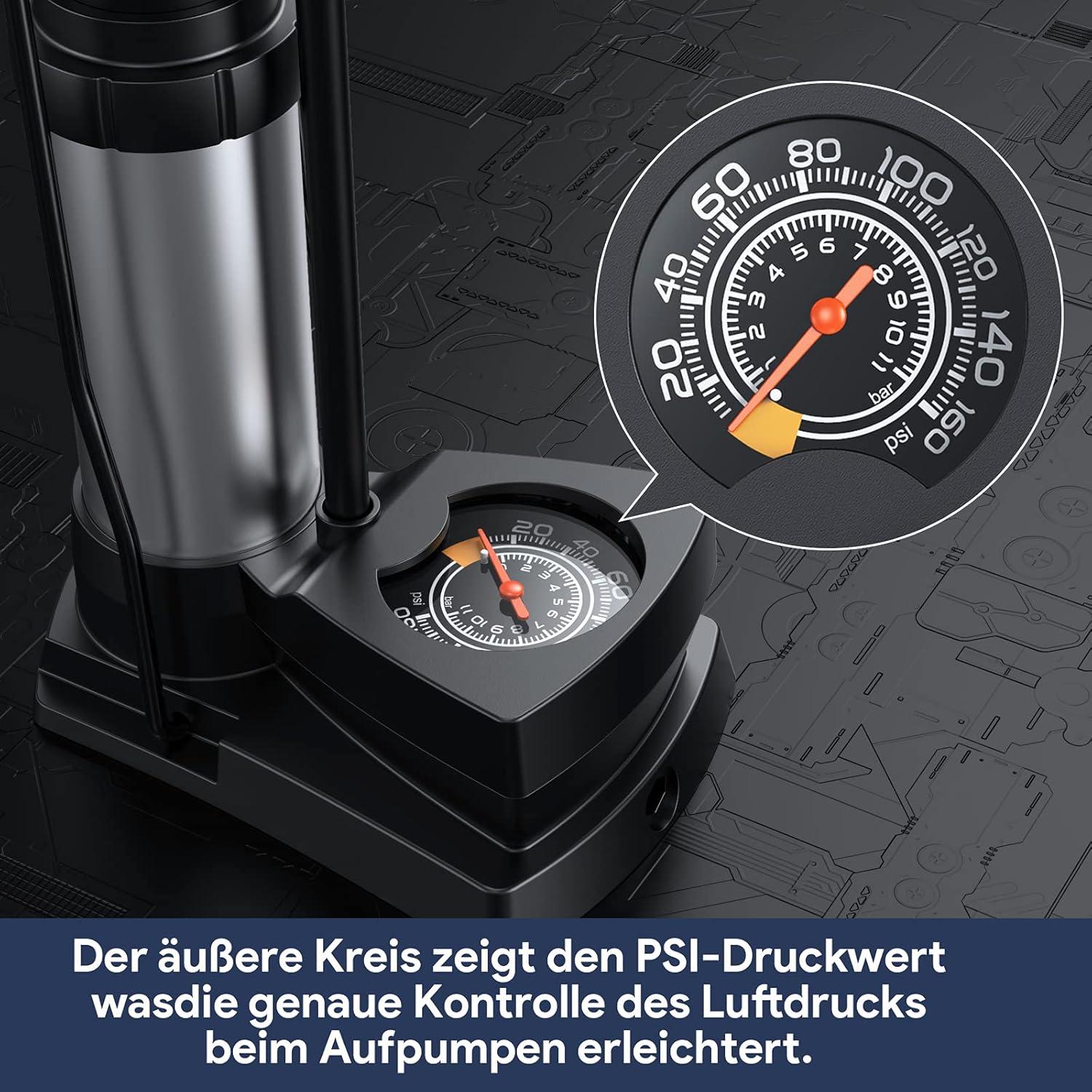 Fahrradpumpe Manometer Mini tragbar 11bar 160 PSI Dualkopf Ventile Bälle