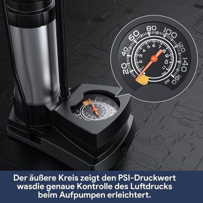 Fahrradpumpe Manometer Mini tragbar 11bar 160 PSI Dualkopf Ventile Bälle