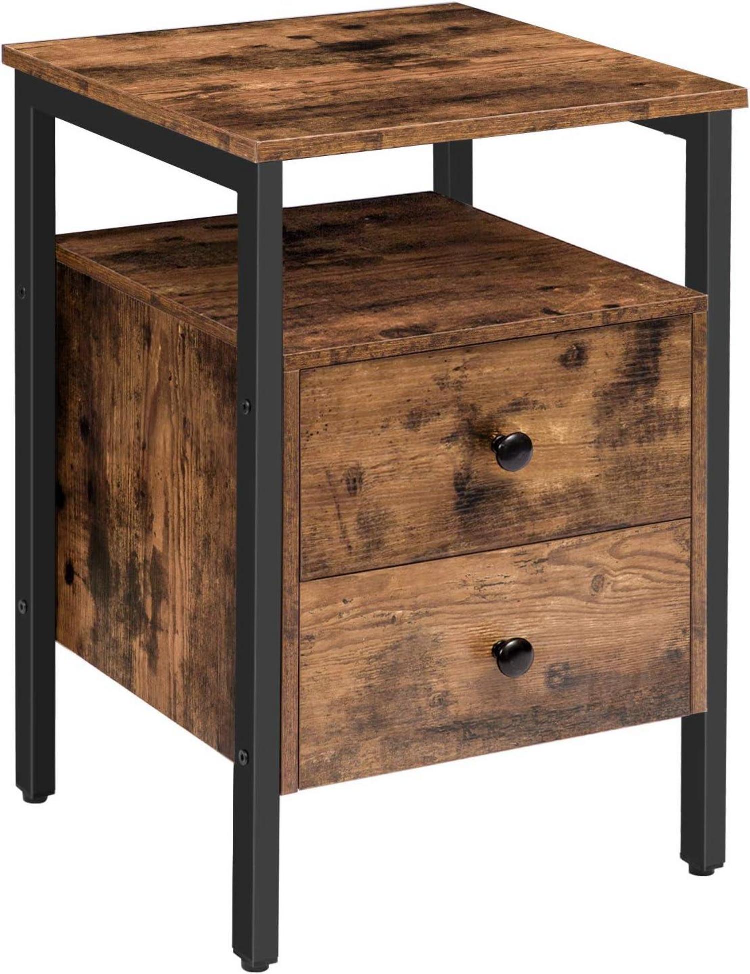 Nachttisch mit 2 Schubladen, Beistelltisch Vintage Look 40x40x61 cm